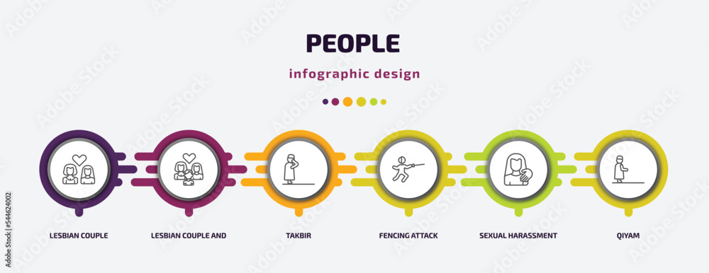 people infographic template with icons and 6 step or option. people icons such as lesbian couple, lesbian couple and son, takbir, fencing attack, sexual harassment, qiyam vector. can be used for people infographic template with icons and 6 step or option. people icons such as lesbian couple, lesbian couple and son, takbir, fencing attack, sexual harassment, qiyam vector. can be used for