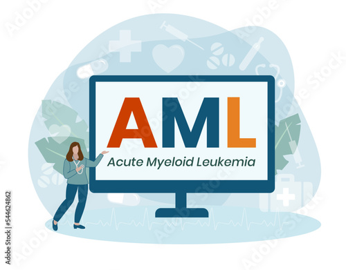 AML - Acute Myeloid Leukemia acronym. medical concept background. vector illustration concept. lettering illustration with icons for web banner, flyer, landing
