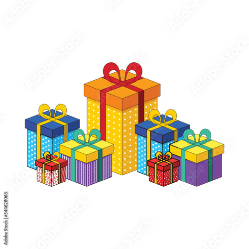 Colorful Gift Boxes Element In Flat Style.