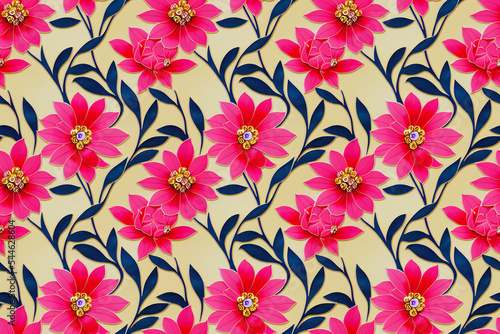 Beautiful floral jewelry wallpaper. Seamless repeat pattern for wallpaper, fabric and paper packaging, curtains, duvet covers, pillows, digital print design. Digital art