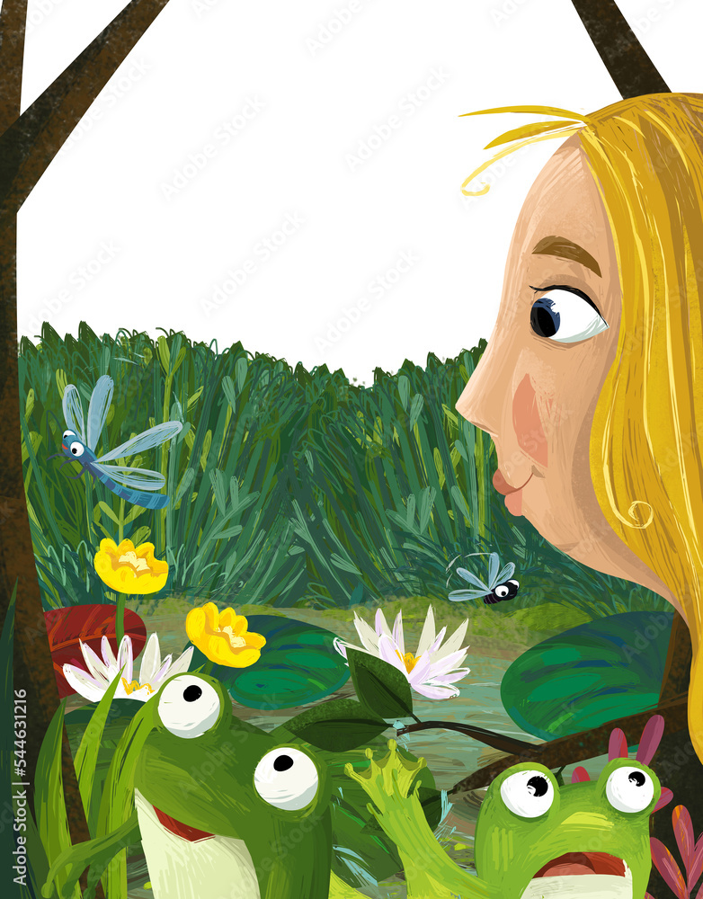 cartoon girl princess frog insects flying illustration Stock ...