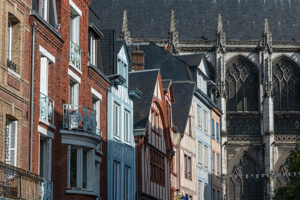 Street with timber framing houses in Rouen, Normandy, France