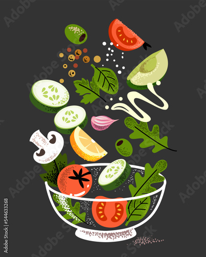 Salad in vegetable bowl. Fresh and healthy food. Vegetarian nutrition.