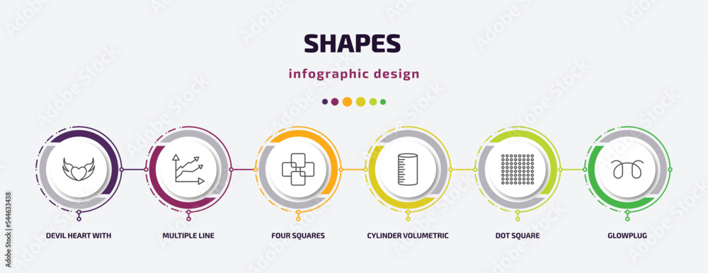 shapes infographic template with icons and 6 step or option. shapes icons such as devil heart with wings, multiple line, four squares, cylinder volumetric, dot square, glowplug vector. can be used shapes infographic template with icons and 6 step or option. shapes icons such as devil heart with wings, multiple line, four squares, cylinder volumetric, dot square, glowplug vector. can be used