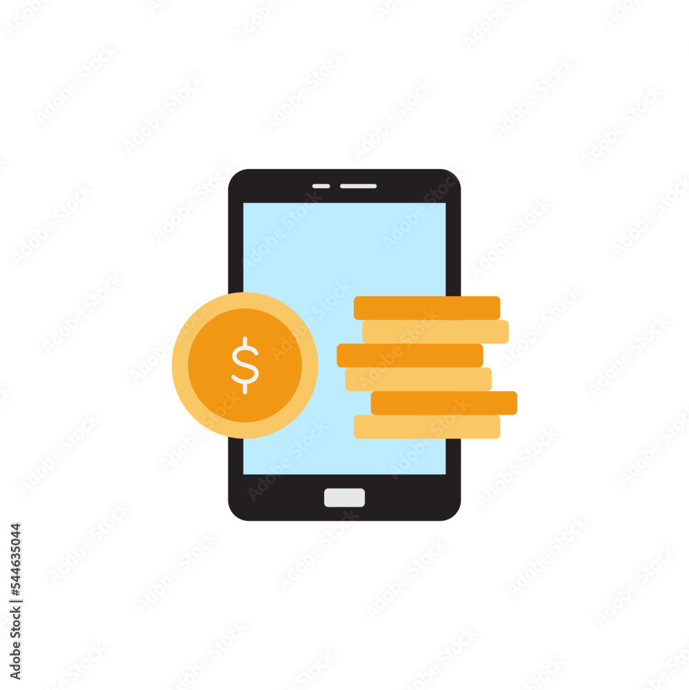 Phone with coin icon in color, isolated on white background Phone with coin icon in color, isolated on white background