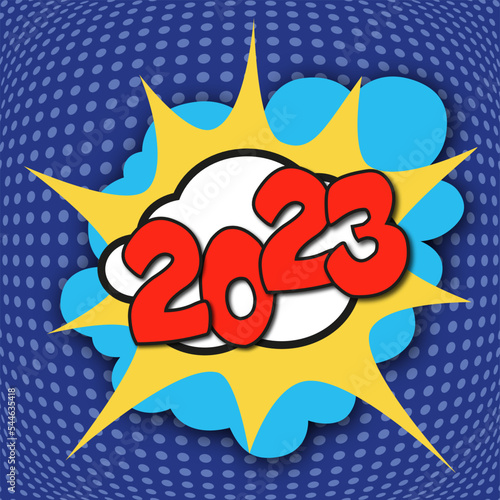 Carte de vœux 2023 avec un graphisme pop art symbolisant l’énergie et le dynamisme d’une entreprise pour la nouvelle année.
