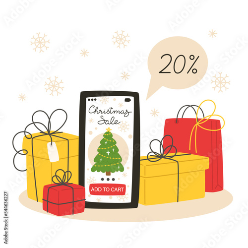 Christmas sale and online shopping using a smartphone