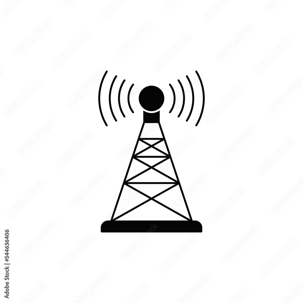 Radio tower, signal tower icon in black flat glyph, filled style isolated on white background Radio tower, signal tower icon in black flat glyph, filled style isolated on white background