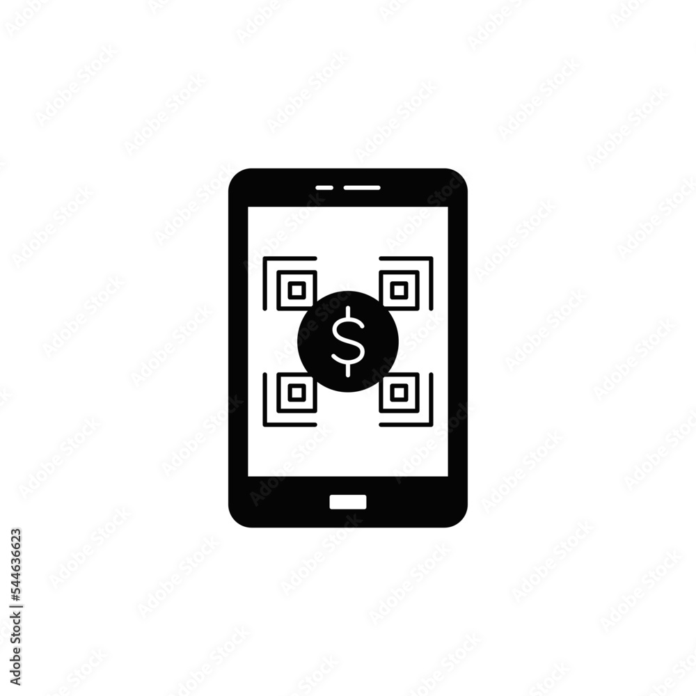 QR code mobile payment icon in black flat glyph, filled style isolated on white background QR code mobile payment icon in black flat glyph, filled style isolated on white background