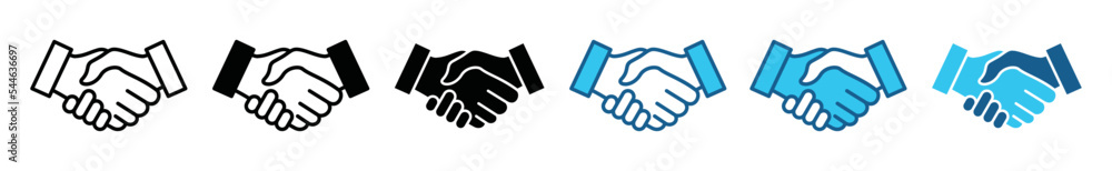 Handshake icon set. Business agreement handshake icon in different style. Outline and flat of friendly handshake for apps and websites, symbol illustration. Handshake icon set. Business agreement handshake icon in different style. Outline and flat of friendly handshake for apps and websites, symbol illustration.