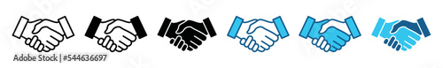 Handshake icon set. Business agreement handshake icon in different style. Outline and flat of friendly handshake for apps and websites, symbol illustration.
