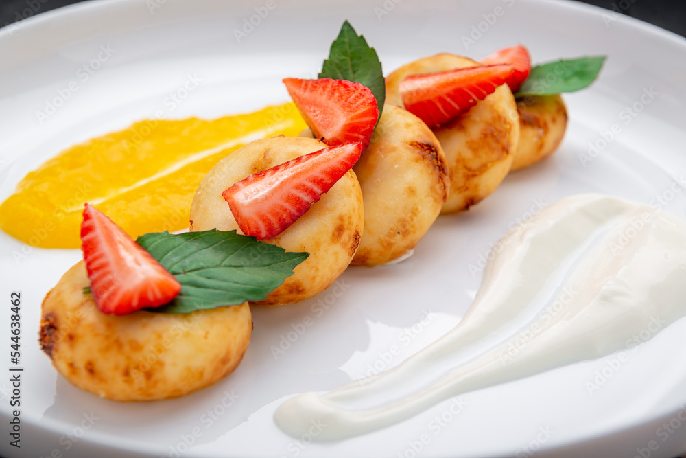Creative baby breakfast cheesecakes with strawberry. Creative baby breakfast cheesecakes with strawberry.