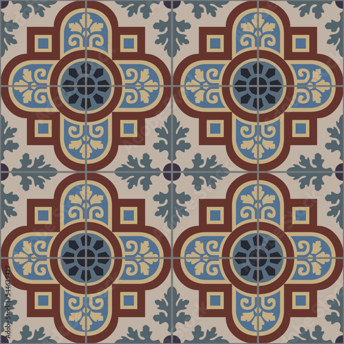 Ceramic Tiles. Hydraulic Portuguese ceramic design. Floral decorative ornament.