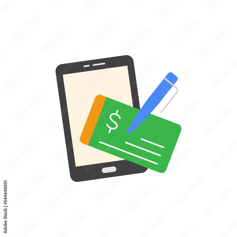 Mobile cheque icon in color, isolated on white background Mobile cheque icon in color, isolated on white background