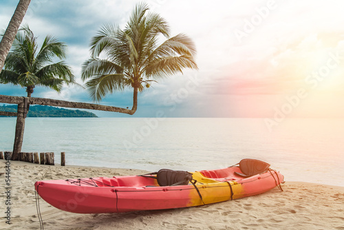 Kayaks at the tropical beach at Koh Kood island in Thailand