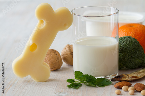 Принти на полотні Bone shaped cheese and bone strengthening foods products, concept osteoporosis a