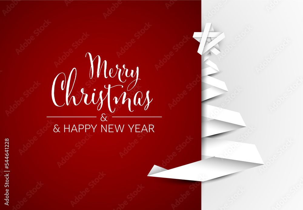Simple vector Christmas card with white Christmas tree made from paper ...