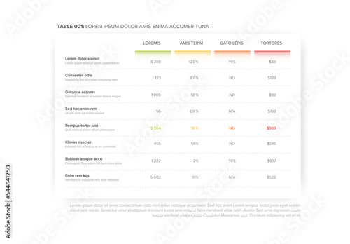 Obraz na płótnie Simple flat color data table layout template w salonie