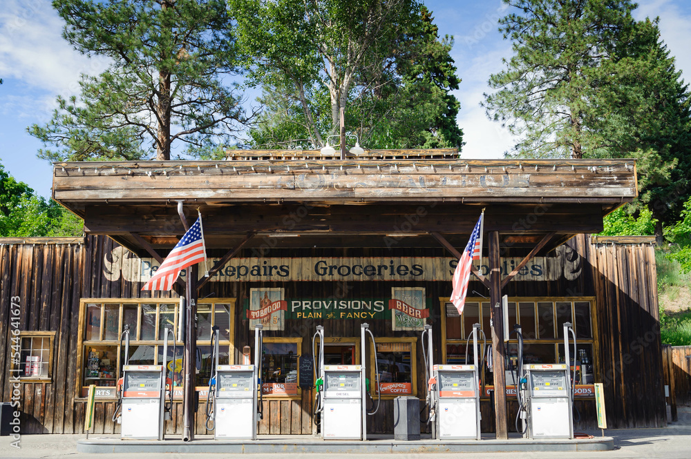 typical western style gas station and store at Winthrop, Washington