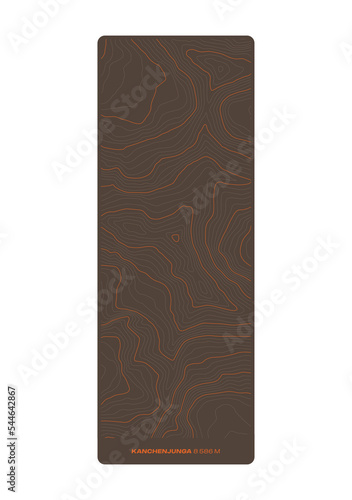 Vector background with black textured topographical contour, vertical map of Kanchenjunga
