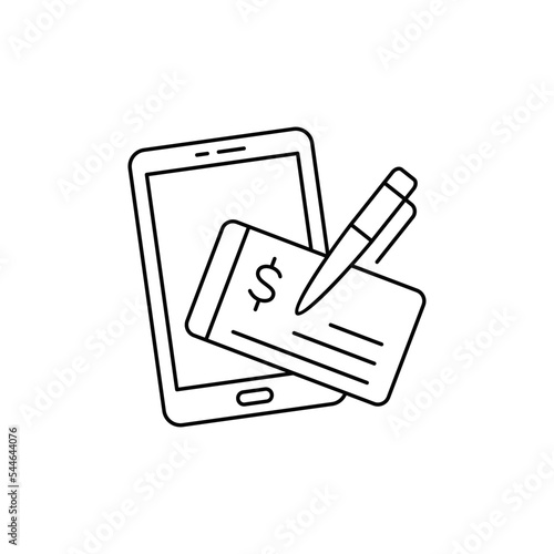 Mobile cheque icon in line style icon, isolated on white background
