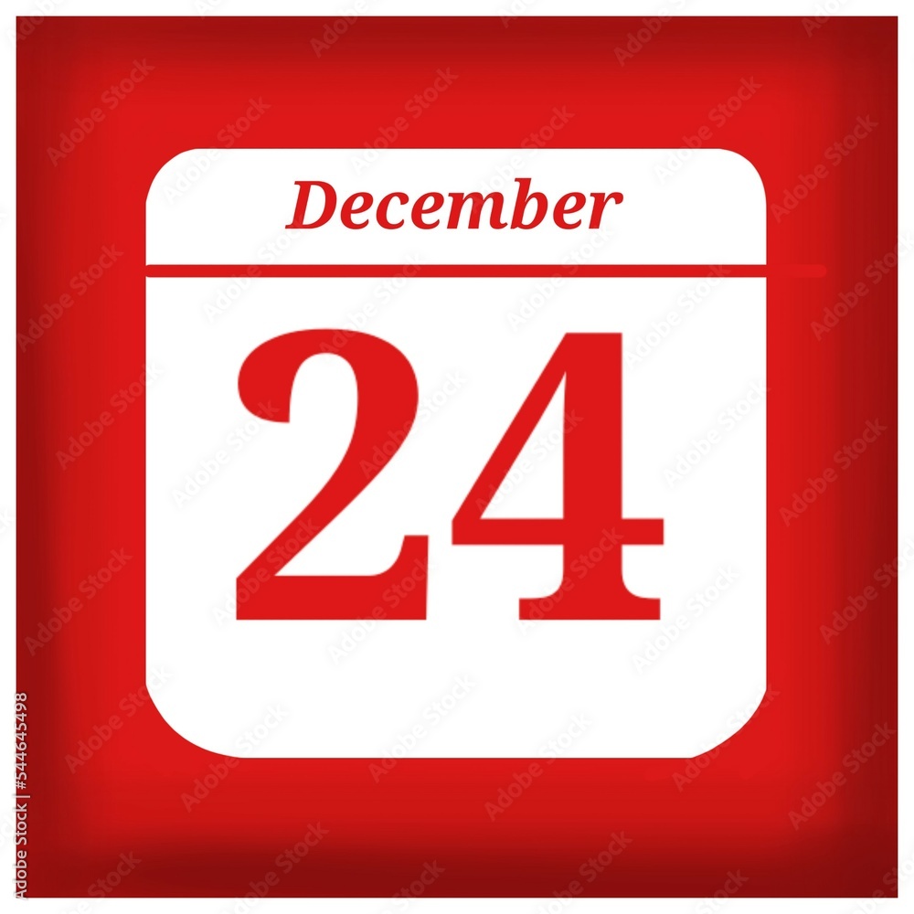 Fototapeta premium Square calendar in white color with a red background, with the Christmas numbers of the month of December, Christmas date.