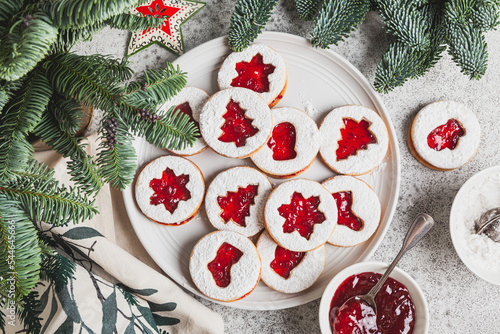 Linzer cookies with jam. photo