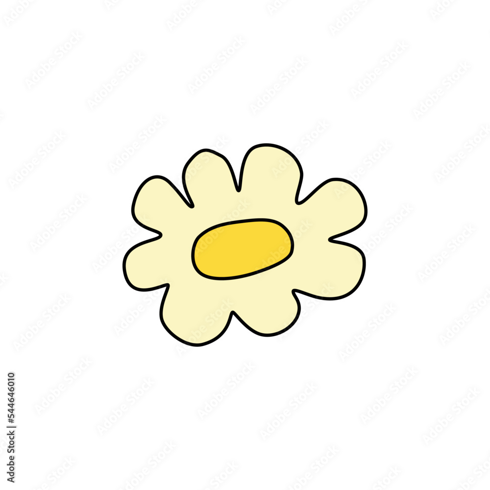 Retro Groovy Flower Element, Daisy flat icon in doodle style. Cute Hand Drawn Hippy Flower inspirited by 70s years. Vintage vector illustration isolated on white background. Floral for poster, print. Retro Groovy Flower Element, Daisy flat icon in doodle style. Cute Hand Drawn Hippy Flower inspirited by 70s years. Vintage vector illustration isolated on white background. Floral for poster, print.
