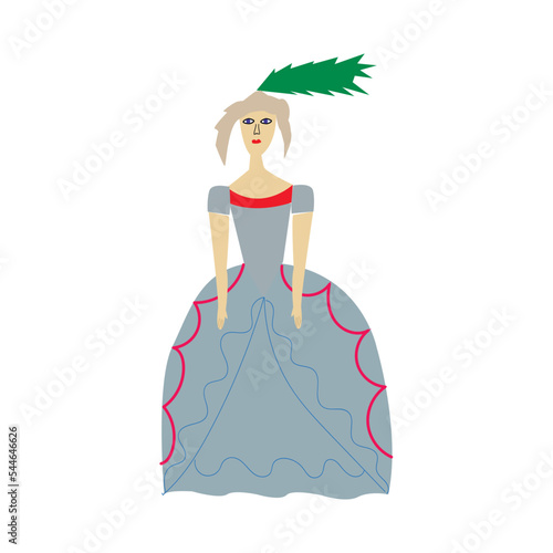 girl dance fashion pretty drawing with a green feather and blue dress