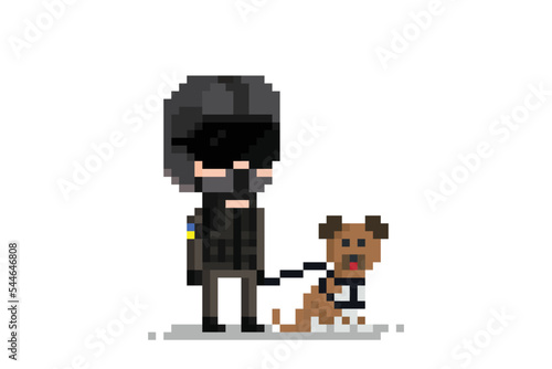 police carrying sniffer dog in pixel art style, vector, png transparent background 
