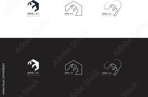 Dog and cat logo design template vector, pet logo design suitable for pet shop, store, cafe, business, hotel, veterinary clinic, Domestic animals vector illustration logotype,sign and symbol.