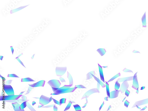 Glamour falling confetti decoration vector illustration. Blue  hologram particles festival decor. Cracker poppers party confetti. Prize event decoration background. Top view sequins.