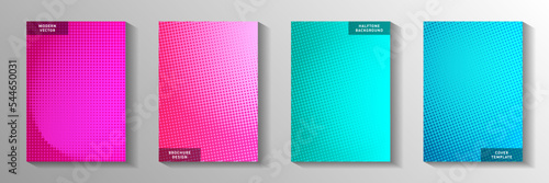 Minimal dot screen tone gradation title page templates vector batch. Urban flyer faded screen tone