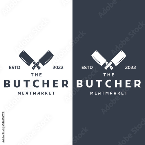 Fresh butcher shop logo template with knife and vintage farm animals. Logos for businesses, restaurants, labels, stamps and fresh butcher shops.