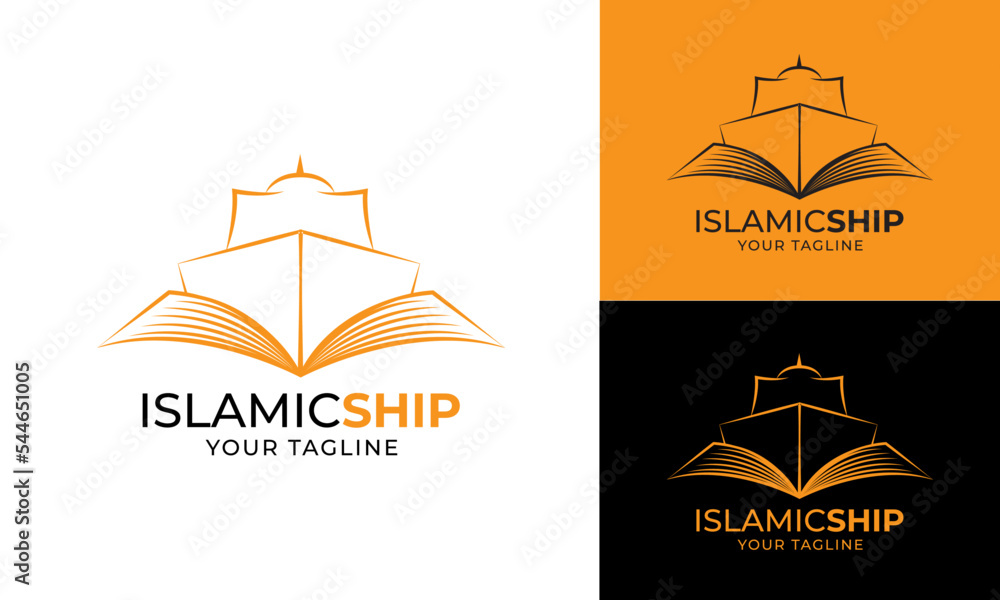 Flat design modern islamic ship line logo template