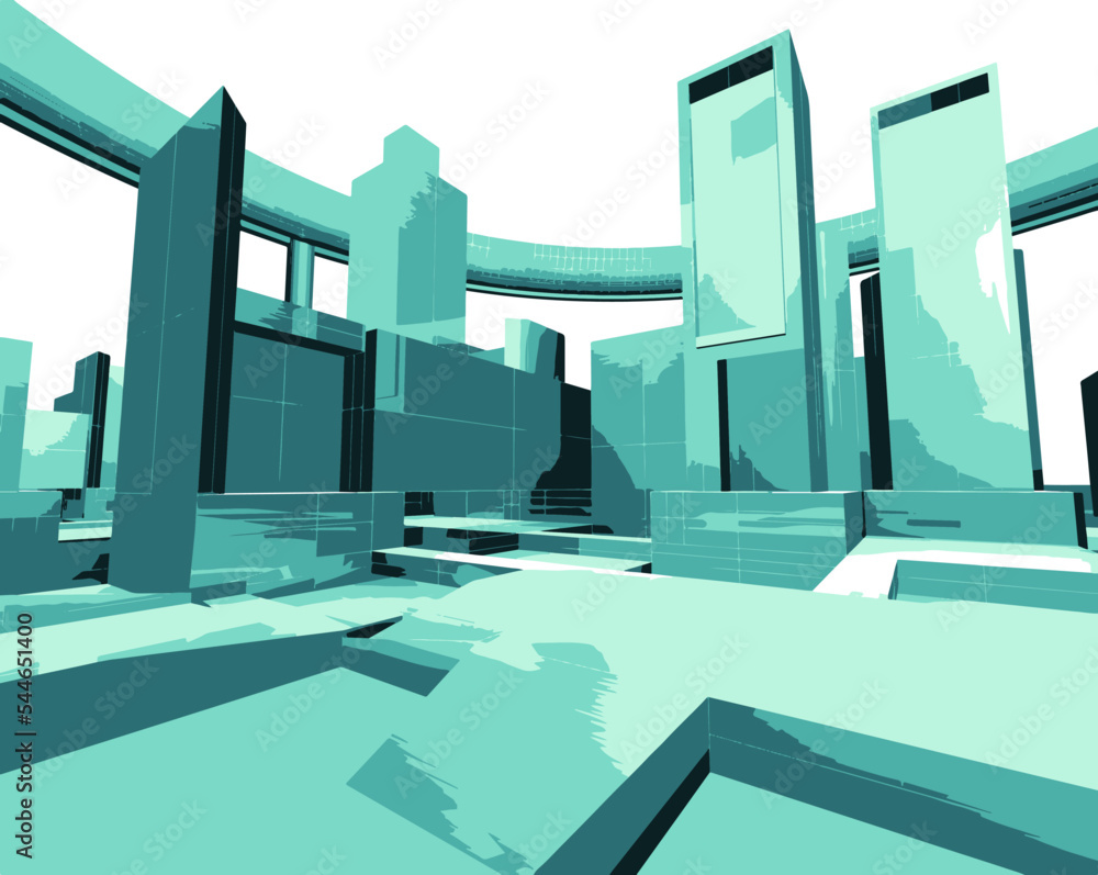 Architecture blueprint.3d image of city map with skyscraper and street