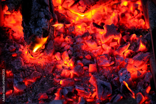 Burning coals of a fire. B-B-Q. Natural background.