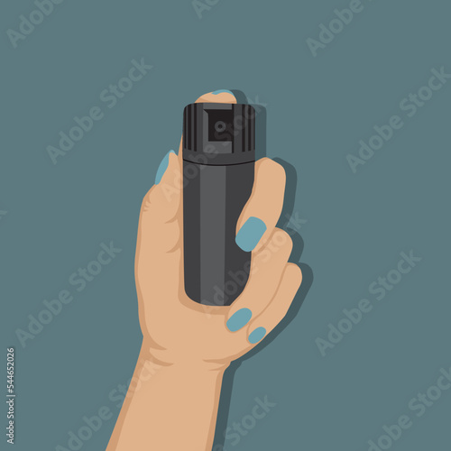 Female hand holding a spray can vector flat illustration