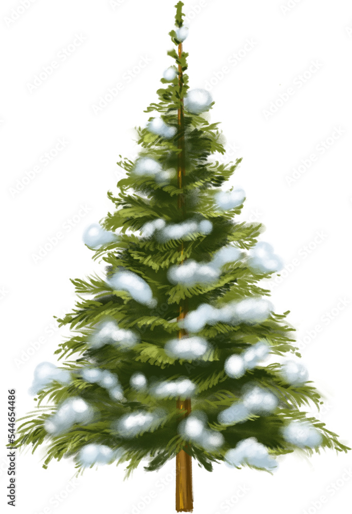 Fototapeta premium Christmas tree isolated. Christmas tree with snow. Hand drawn illustration.