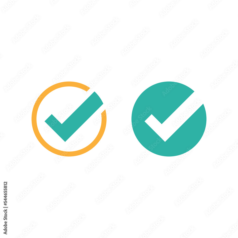 Valid Seal icon. white tick in orange and blue circle . Flat OK sticker icon. Isolated on white. Valid Seal icon. white tick in orange and blue circle . Flat OK sticker icon. Isolated on white.