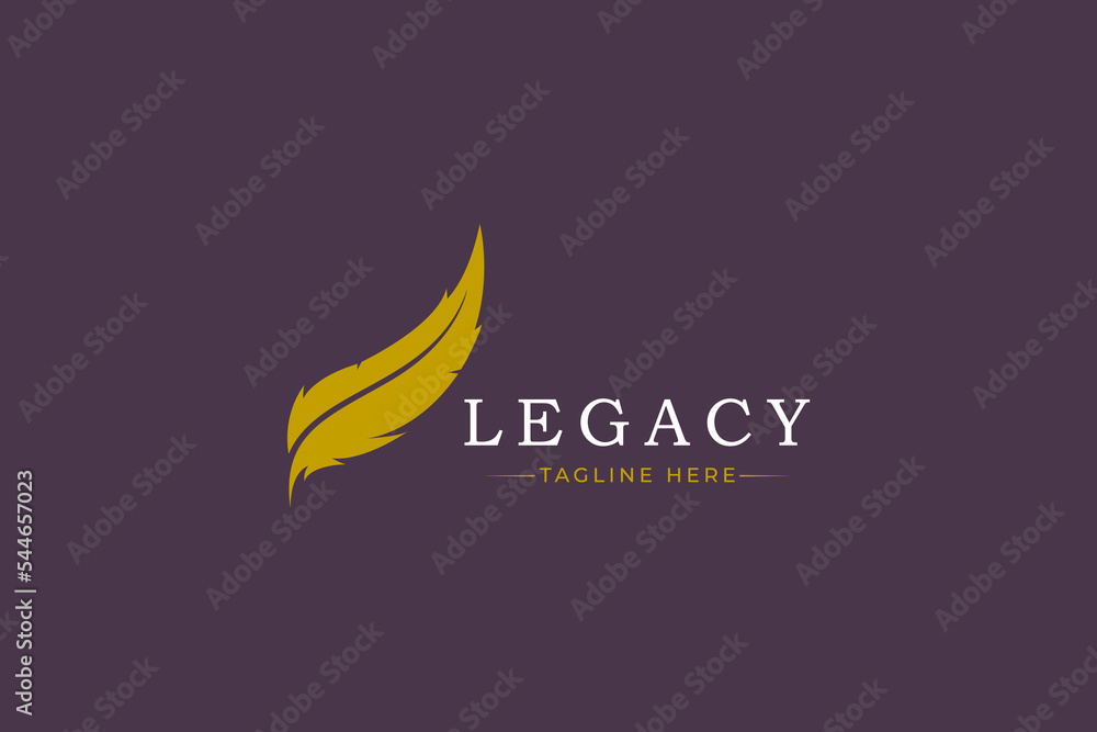 Legal, Law and Firm Business Logo Concept with Feather or Quill Abstract Shape Sign Symbol.
