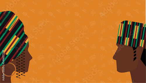 Kwanzaa holiday male and female on orange background
