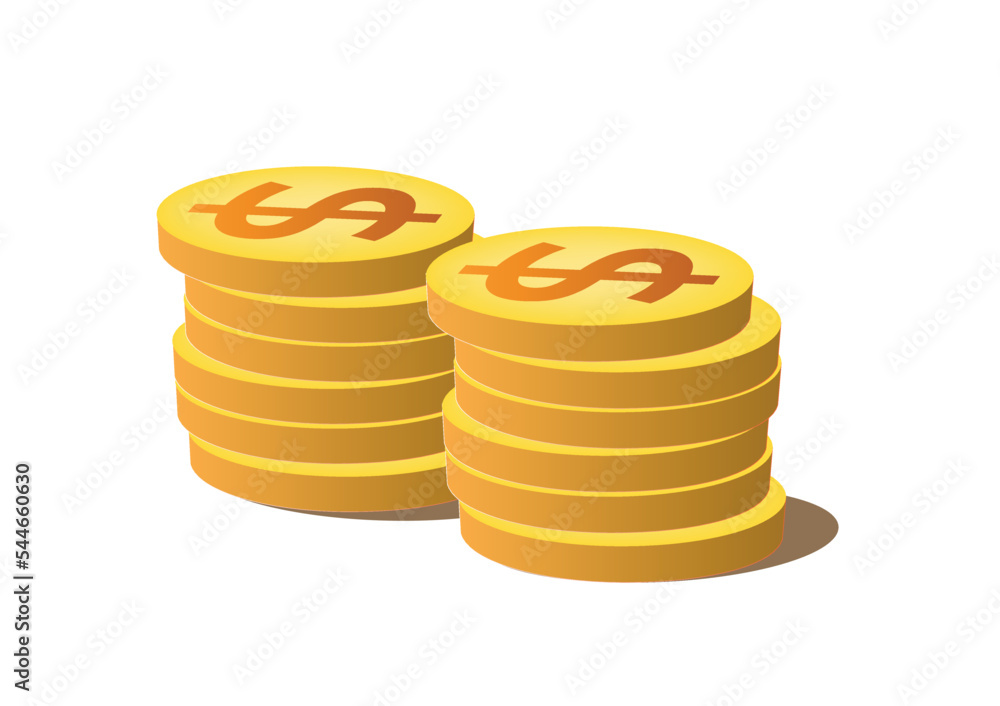 Two stacks of golden coins with dollar sign Two stacks of golden coins with dollar sign