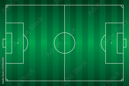 Soccer field seen from above with regulation lines, vector illustration