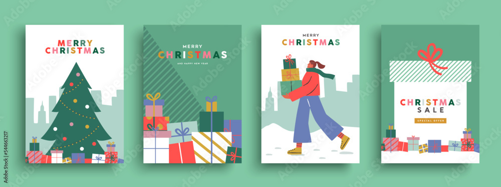 Christmas sale with gift box collection card - obrazy, fototapety, plakaty 