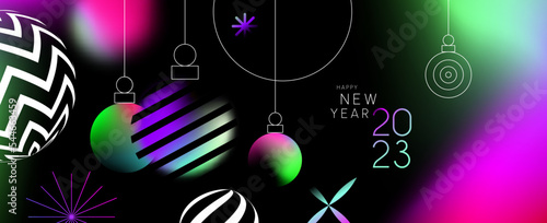 Happy New Year 2023 vibrant blur light bauble illustration