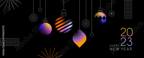 Happy New Year 2023 soft blur light bauble web banner illustration