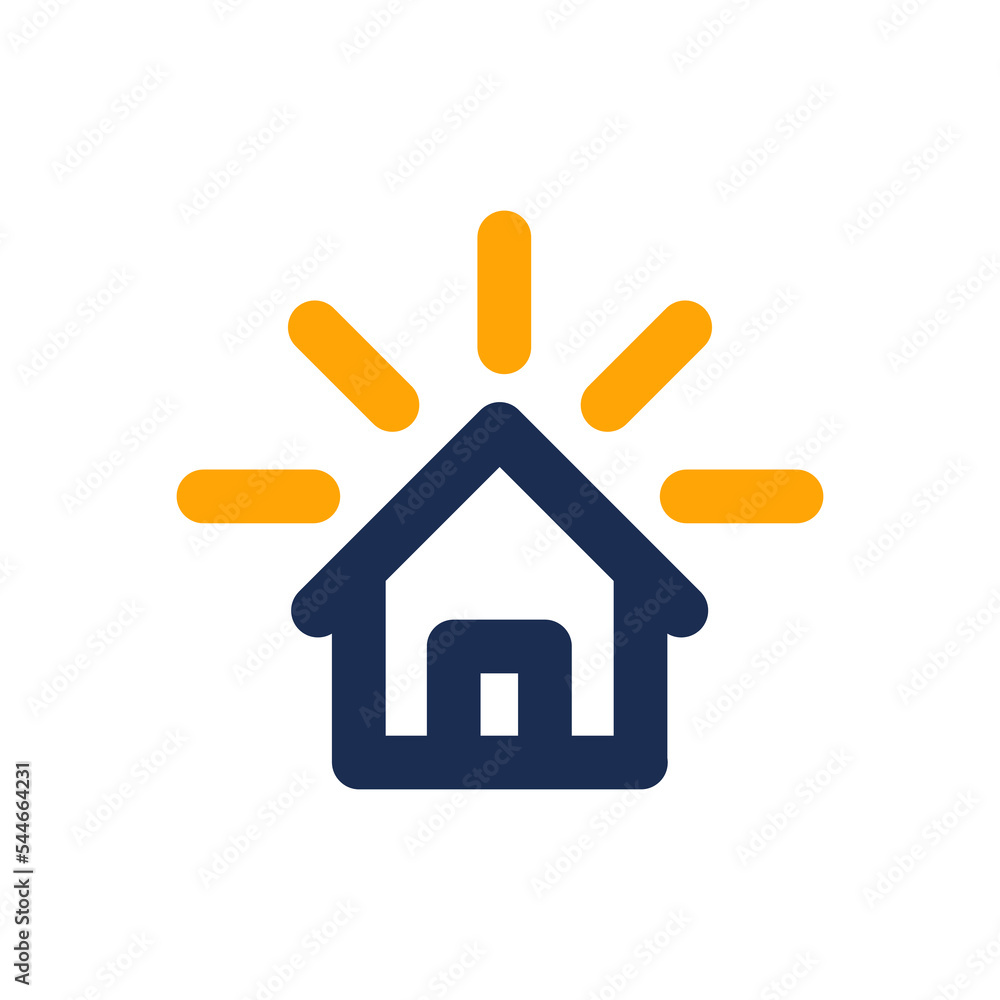 Solar panel on house roof, electrical services, energy saving concept, sun electricity, vector line icon Solar panel on house roof, electrical services, energy saving concept, sun electricity, vector line icon