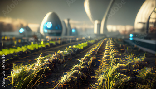 Fotografie, Obraz futuristic plantation, artificial irrigation, futuristic environment, crop field