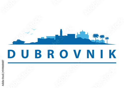 Dubrovnik Croatian City Skyline Landscape Black Vector Shape Silhouette Graphic. Destination in Croatia.